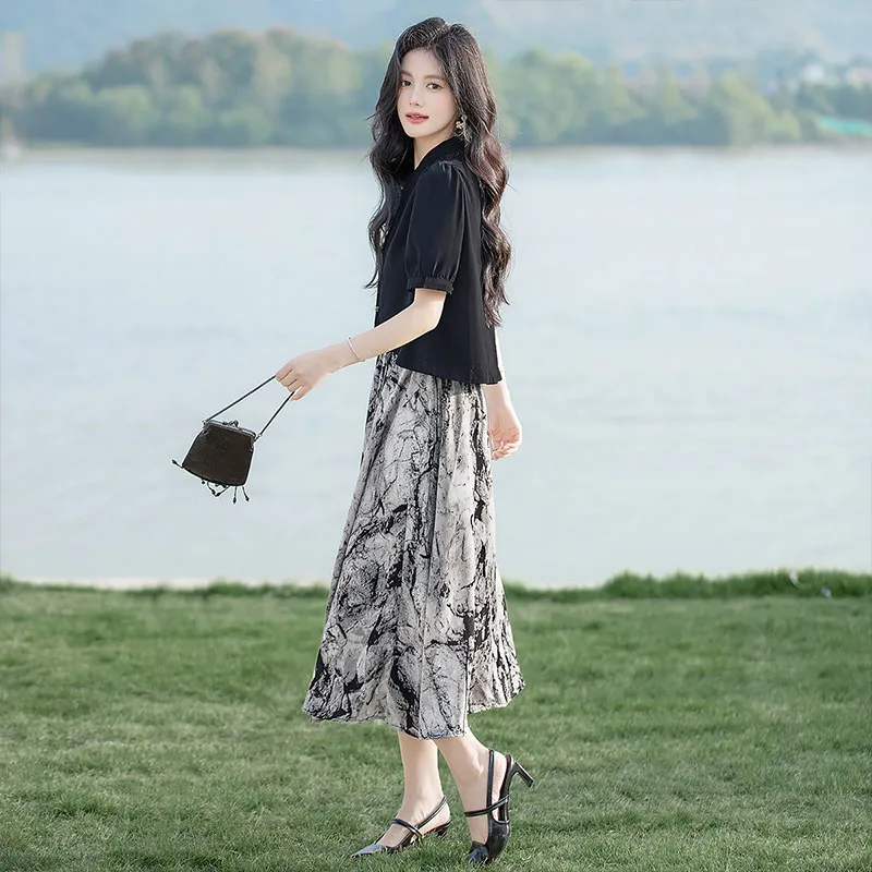 Cypress House Skirt Set Women's Black+Ink Wash Gray-2