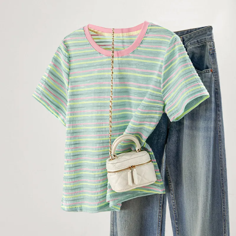 TOUCH T Shirt Women's Green Stripes-2