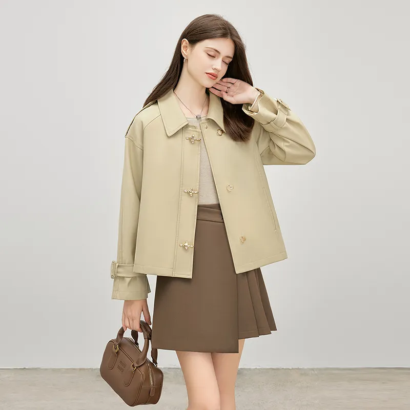 TOUCH Cropped Coats Women's Khaki Green-4