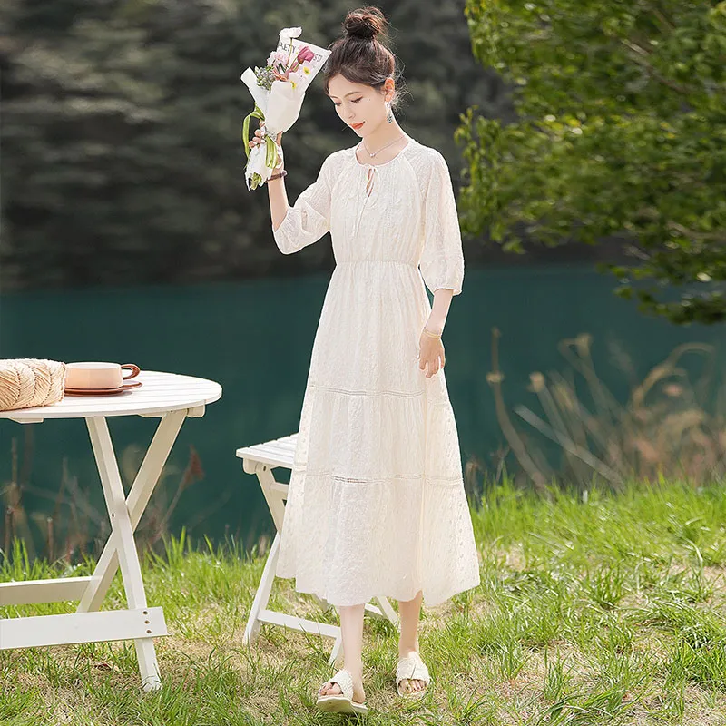 Cypress House Long Sleeved Dress Women's Beige-1