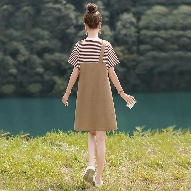 Cypress House Short-Sleeved Dresses Women's Khaki/White Stripe-1