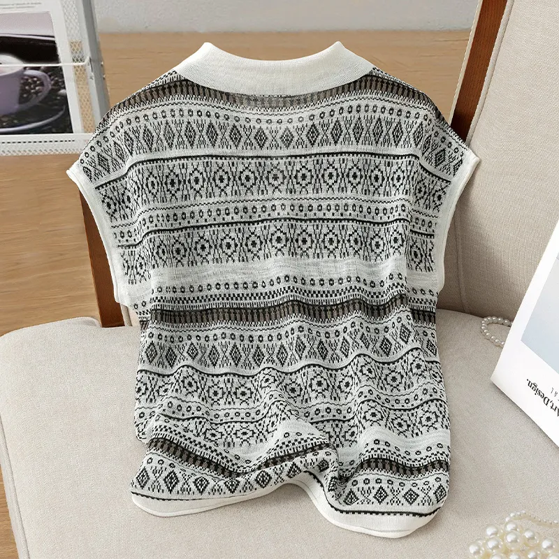 TOUCH Knitwear Women's Black Floral Stripes-3