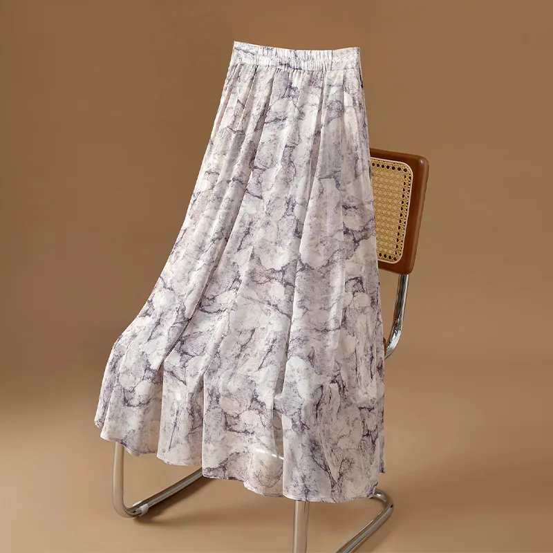 TOUCH Casual Long Skirt Women's Gray Purple-5