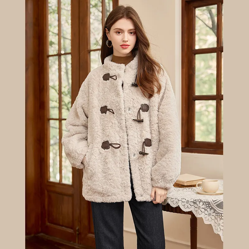 TOUCH Velvet feel Coat Women's Beige Apricot-4