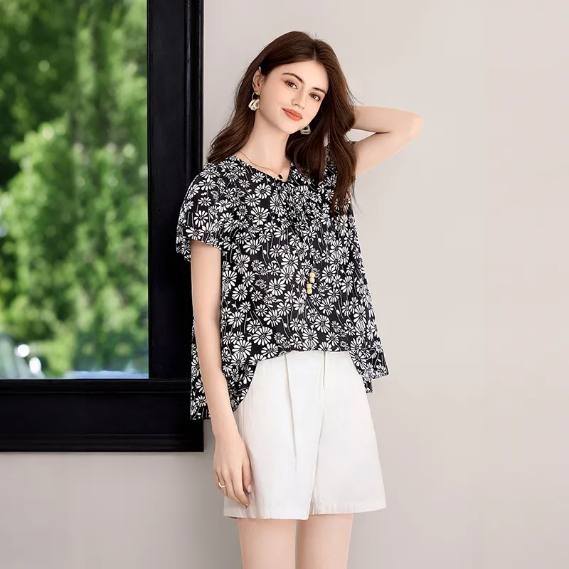 TOUCH Shirts Women's Black White Flower-4