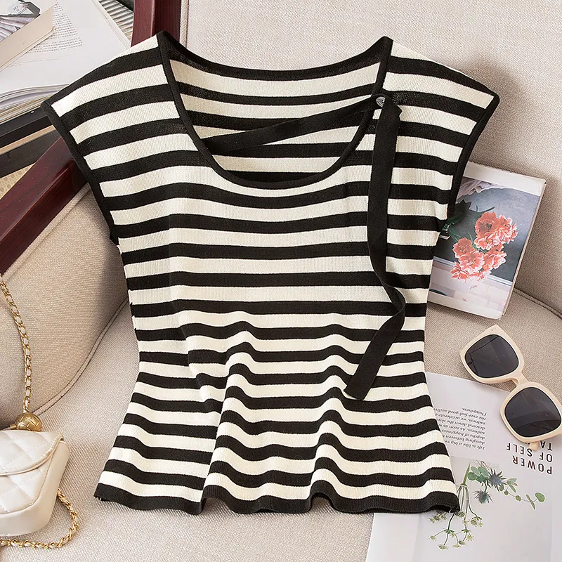Cypress House Knitwear Women's Black Rice Stripes-2