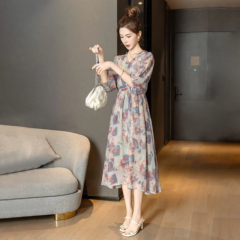 Cypress House Long Sleeved Dress Women's Pink And Blue Floral-3