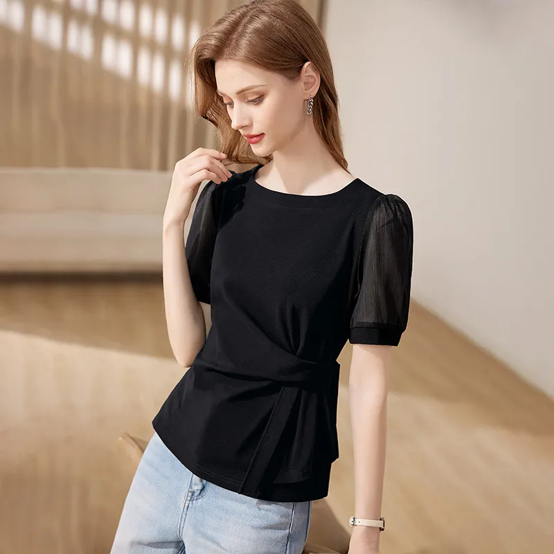 TOUCH Puff Sleeve T Shirt Women's Black-5