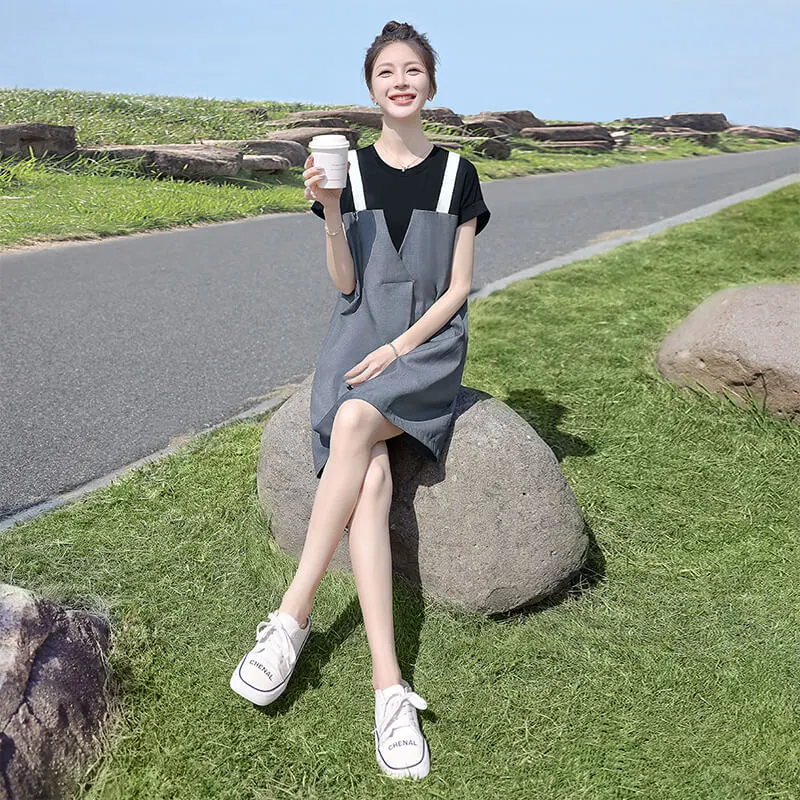 Cypress House Short Sleeved Dress Women's Black Top And Dark Gray Bottom-2