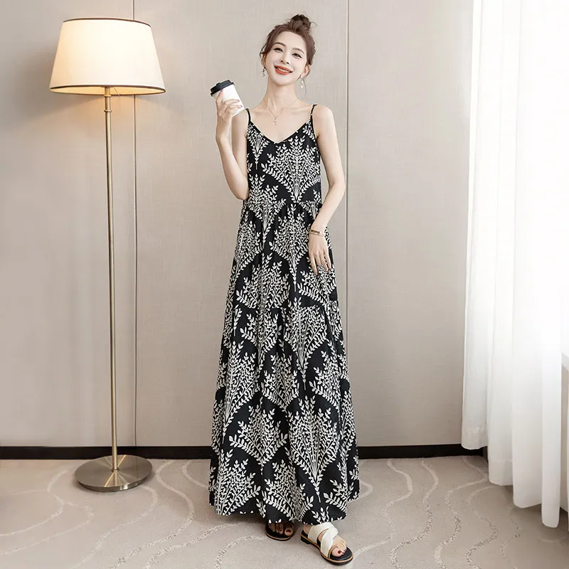 Cypress House Slip Dress Women's Black With Beige Floral-5
