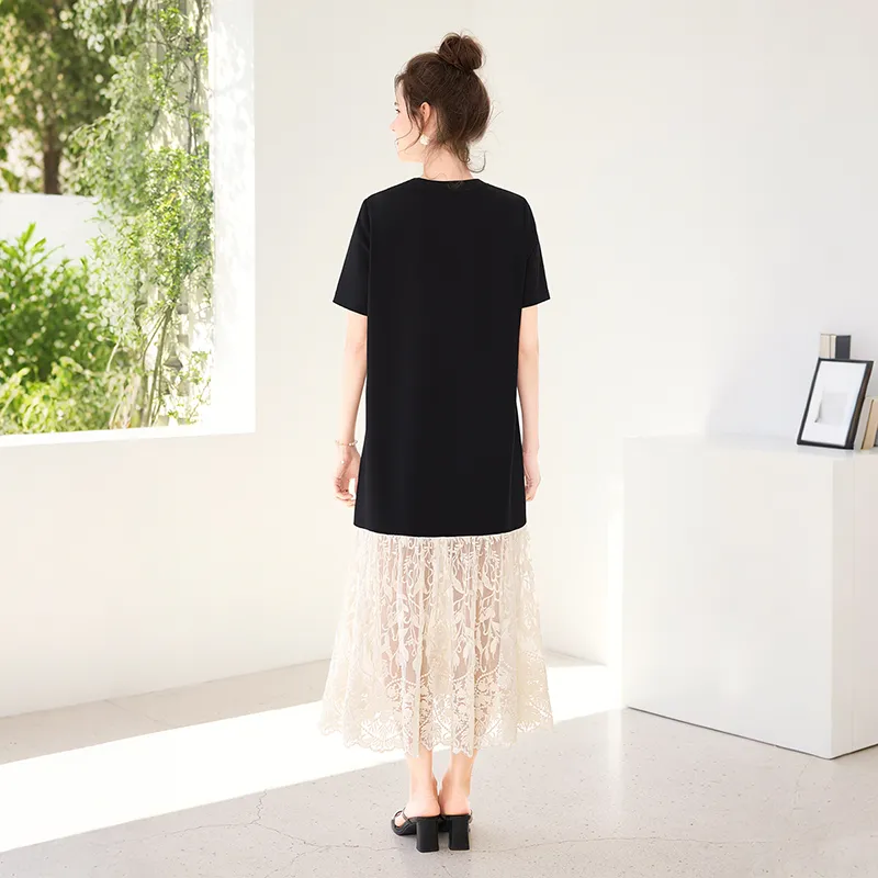 TOUCH Short Sleeved Dress Women's Black Top And Apricot Bottom-2