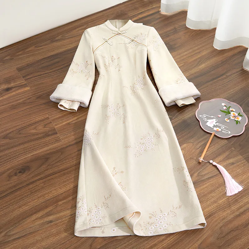 TOUCH Long Sleeved Dresses Women's Beige Apricot-4