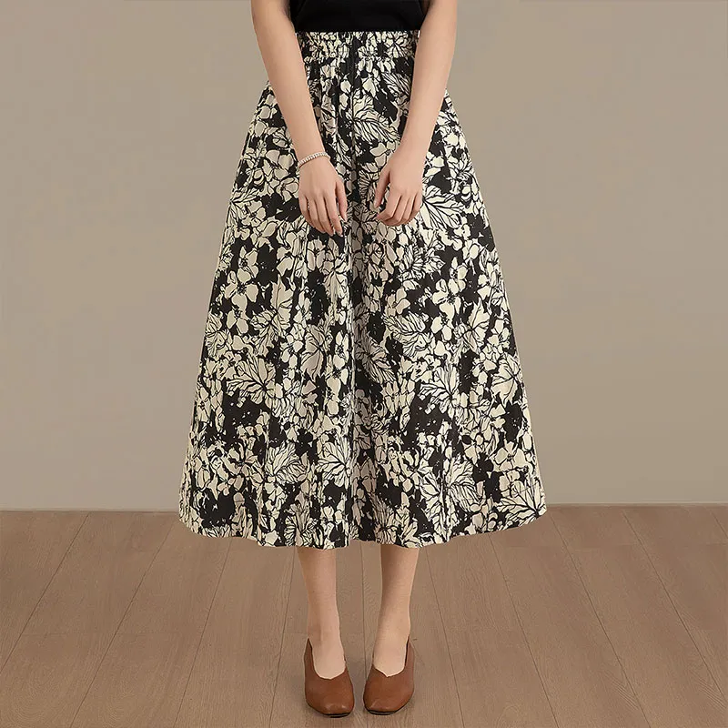 Cypress House Casual Long Skirt Women's Black With White Floral-3