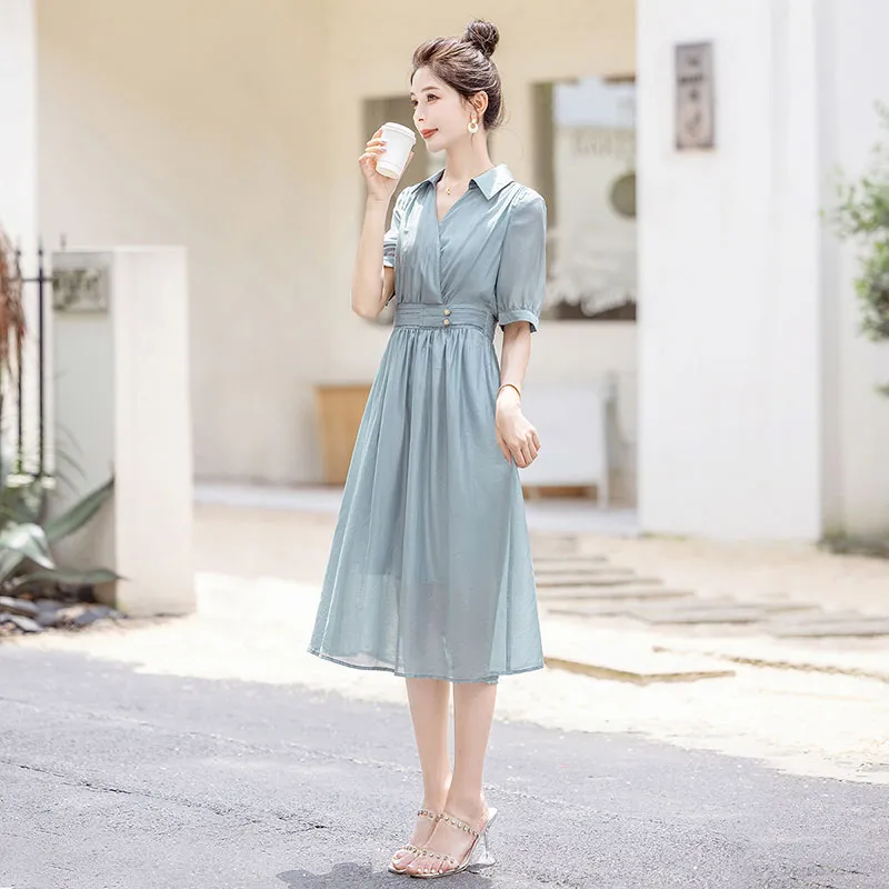 Cypress House Short Sleeved Dress Women's Light Blue-4