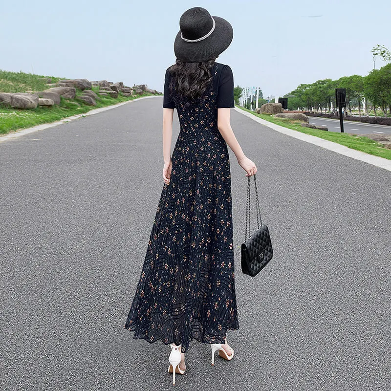 Cypress House Short Sleeved Dress Women's Black With Floral-1