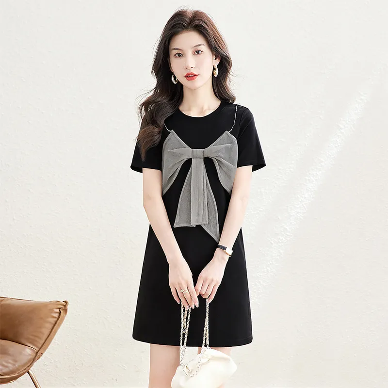 Cypress House Short Sleeved Dresses Women's Black & Light Gray-2