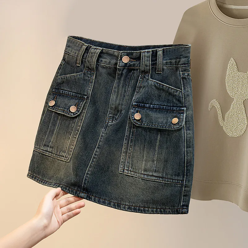 Cypress House Denim Short Skirts Women's Vintage Dark Blue-2