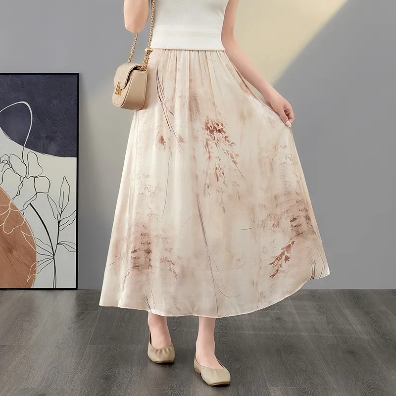 TOUCH Casual Long Skirts Women's Apricot-4