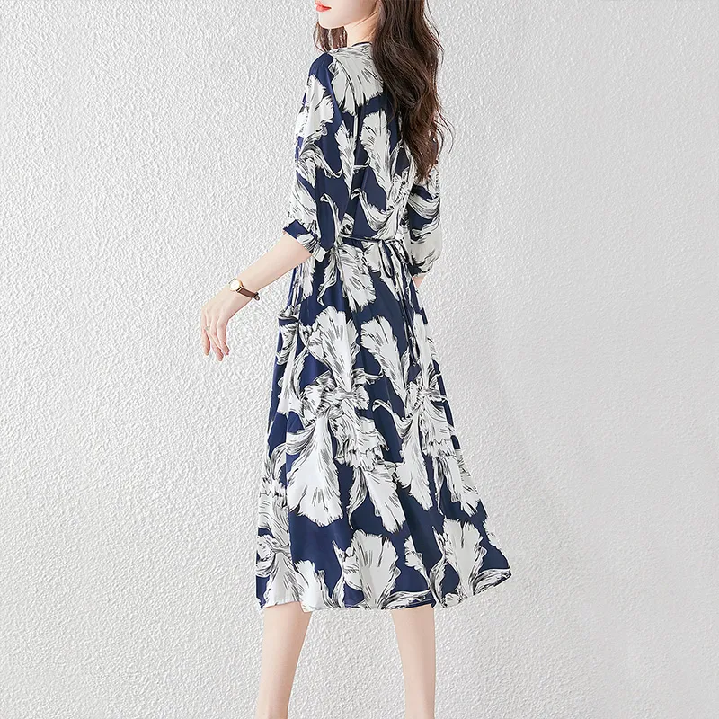 Cypress House Short Sleeved Dress Women's Navy Blue With Floral-1