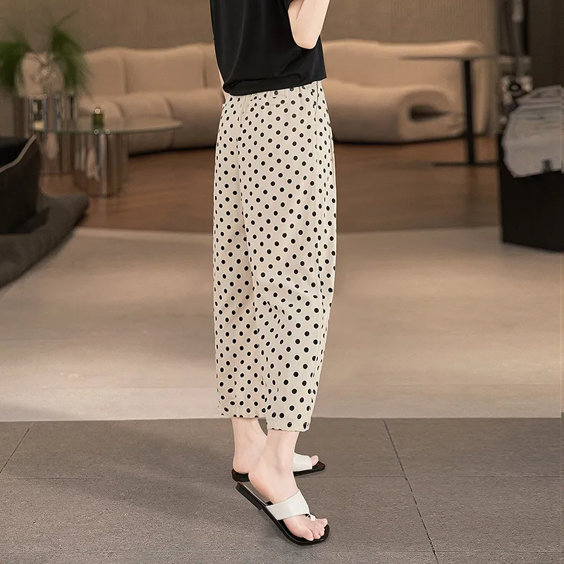 TOUCH Casual Pants Women's Beige With Black Polka Dot-3