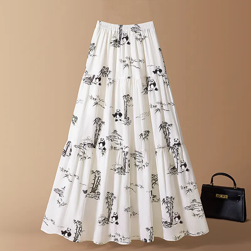 Cypress House Casual Long Skirt Women's White Base Panda-2