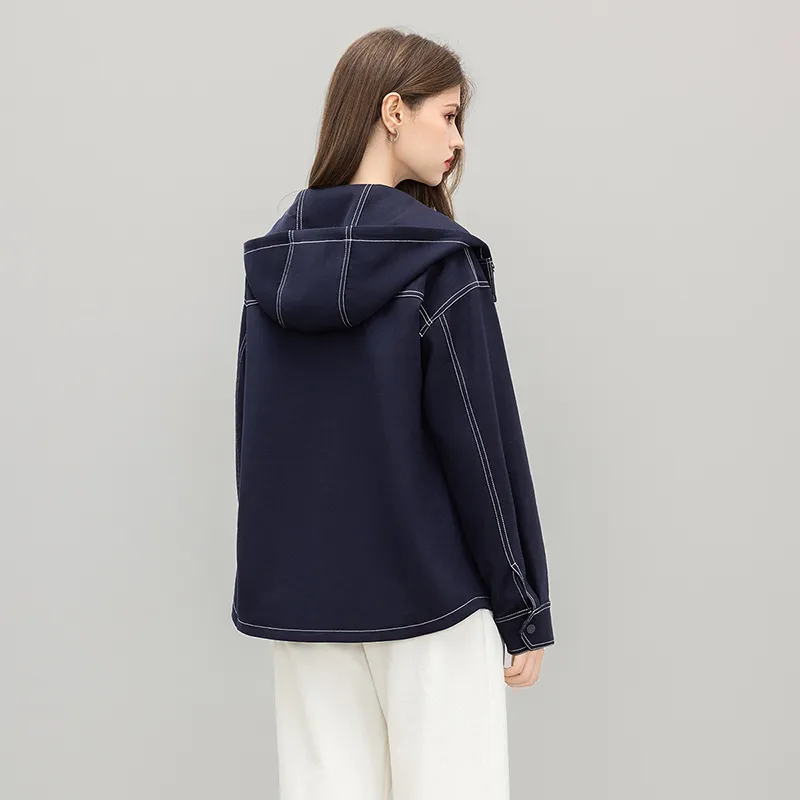 TOUCH Cropped Coats Women's Navy Blue-3