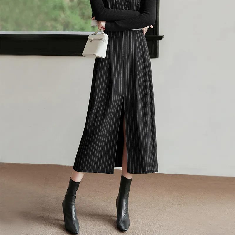 Cypress House Casual Long Skirt Women's Black Stripes-1