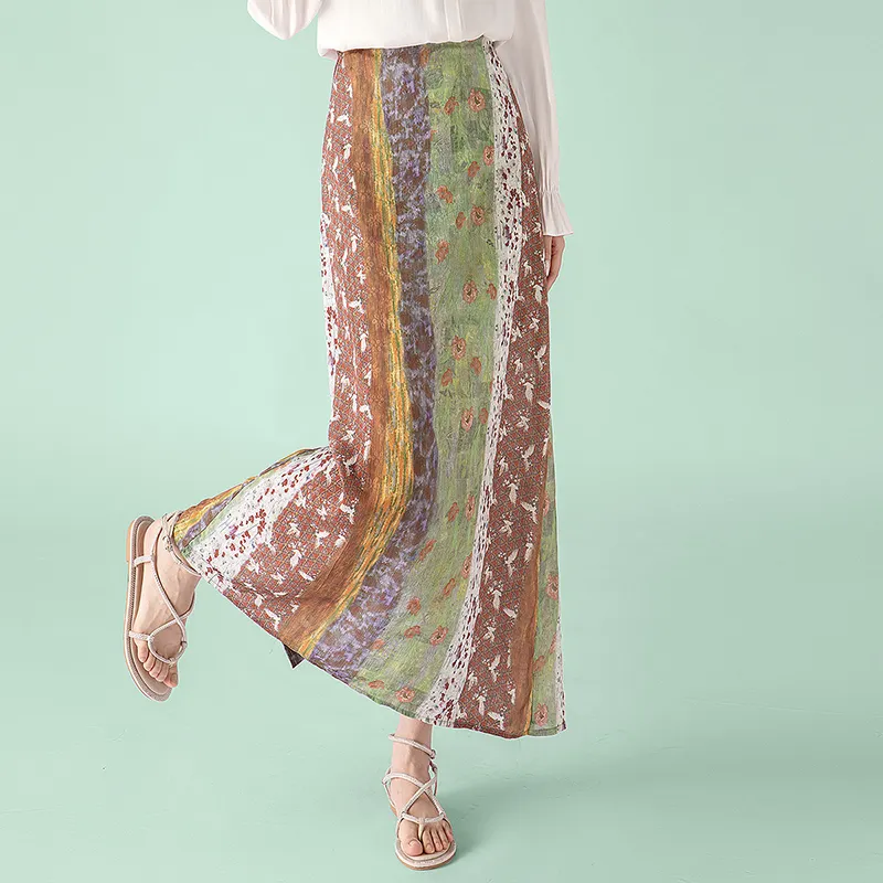 Cypress House Casual Long Skirt Women's Green Floral-5