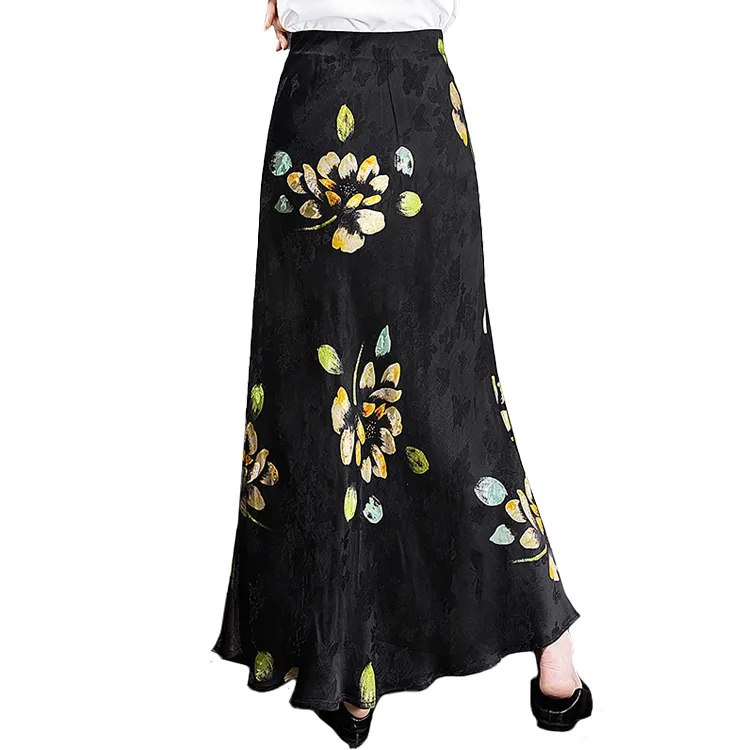 Cypress House Casual Long Skirt Women's Black Yellow Floral-1