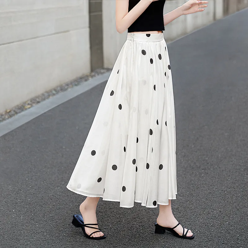 TOUCH Casual Long Skirt Women's Beige Base With Polka Dot-5