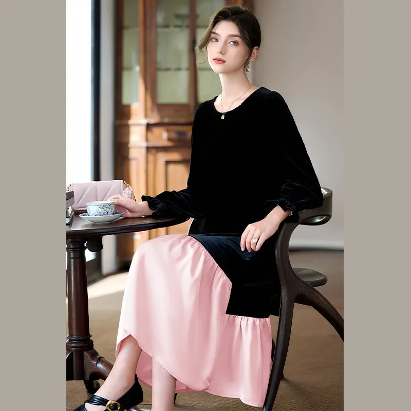 TOUCH Long Sleeved Dress Women's Black & Pink-7