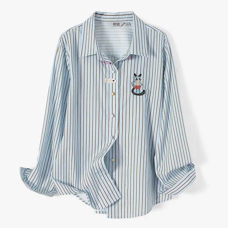 TOUCH Shirt Women's Blue Base With Stripes-4
