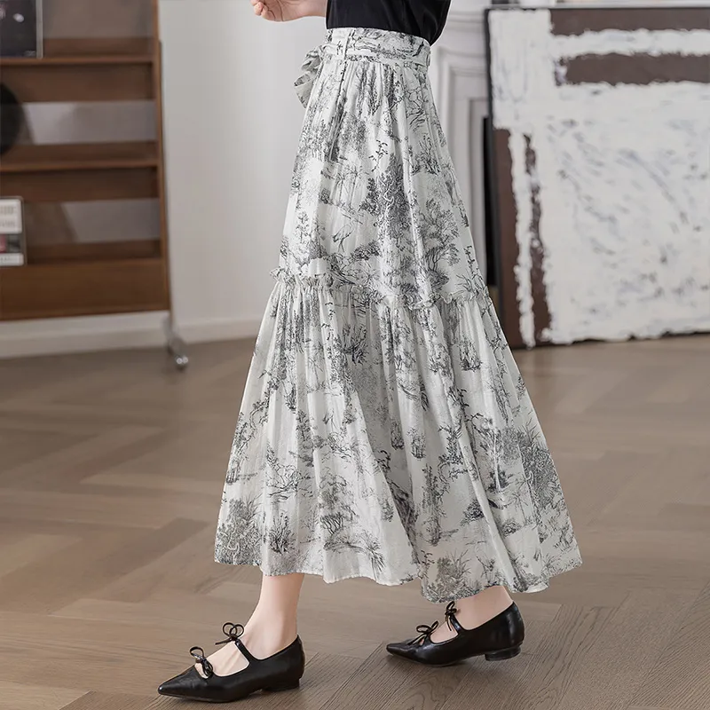 Cypress House Casual Long Skirt Women's Ink Wash Painting-6