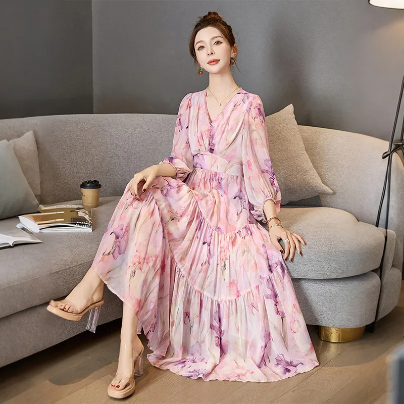 Cypress House Long Sleeved Dress Women's Pink Purple Flower-1