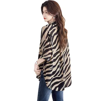 Cypress House Shirt Women's Black Rice Zebra Print