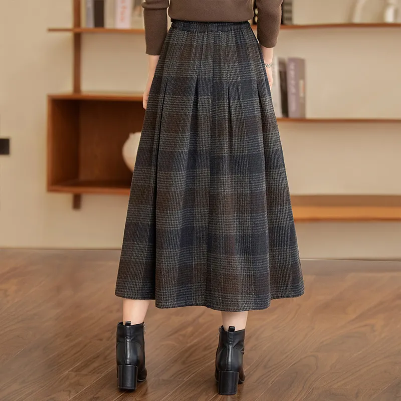 Cypress House Casual Long Skirt Women's Navy Blue Plaid-3