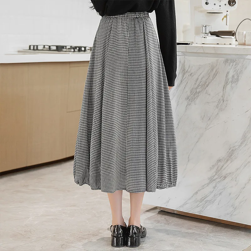 Cypress House Casual Long Skirt Women's Black White Plaid-3