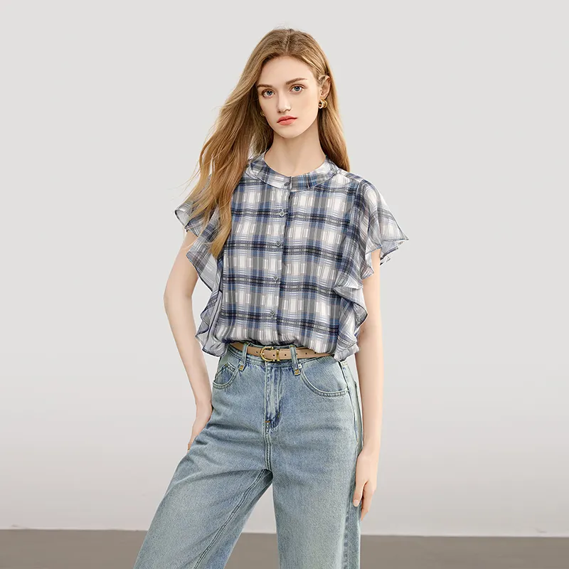 TOUCH Shirts Women's Black Gray Plaid-4
