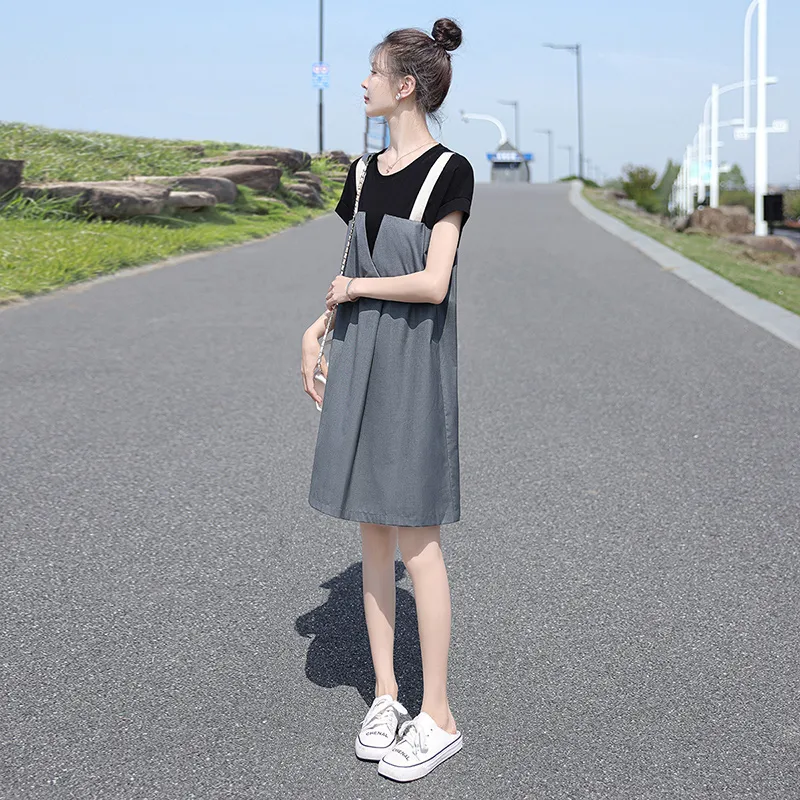Cypress House Short Sleeved Dress Women's Black Top And Dark Gray Bottom-6