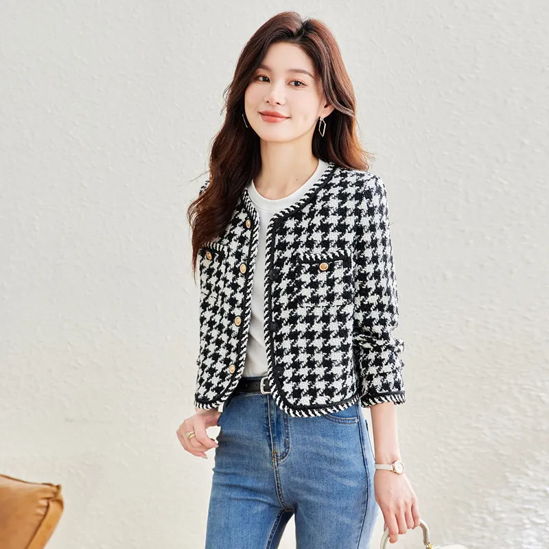 Cypress House Cropped Coat Women's Black White Houndstooth-5