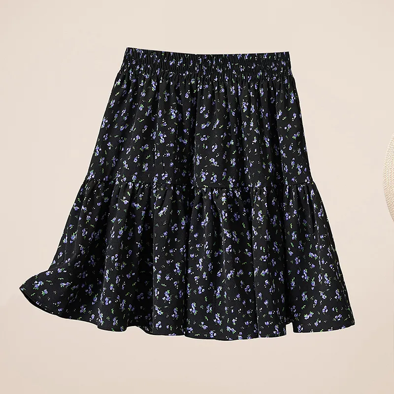 TOUCH Casual Short Skirts Women's Black Purple Flower-2