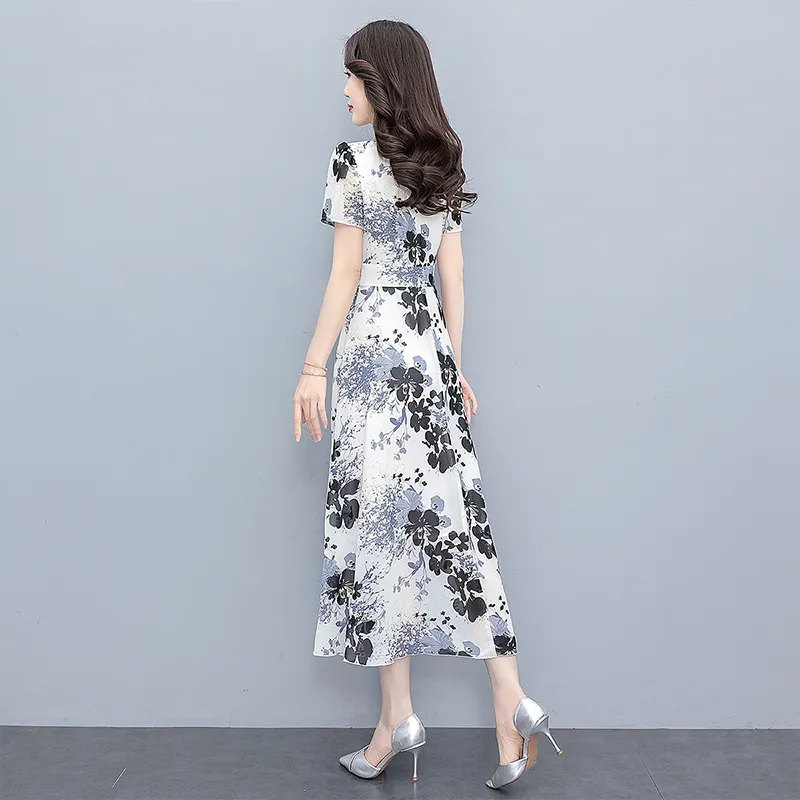 Cypress House Short Sleeved Dress Women's White Base With Black And Gray Floral-4