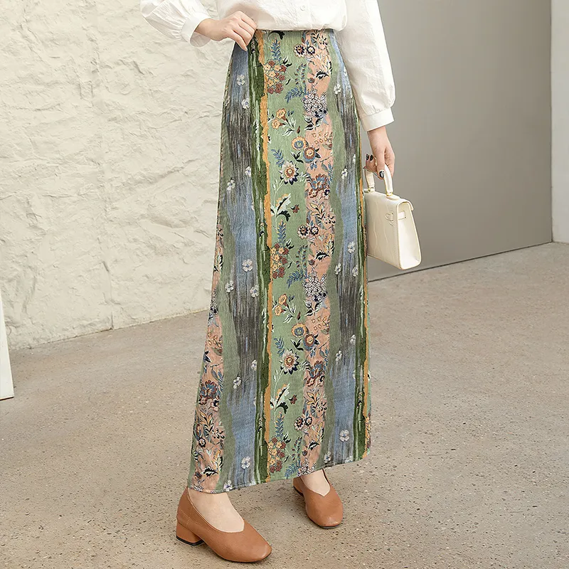 Cypress House Casual Long Skirt Women's Green Floral-6