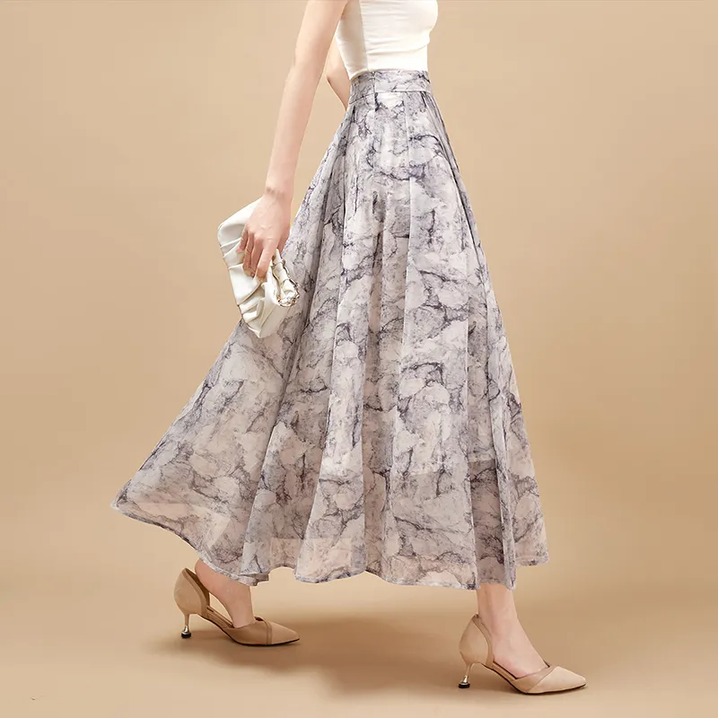 TOUCH Casual Long Skirt Women's Gray Purple-3