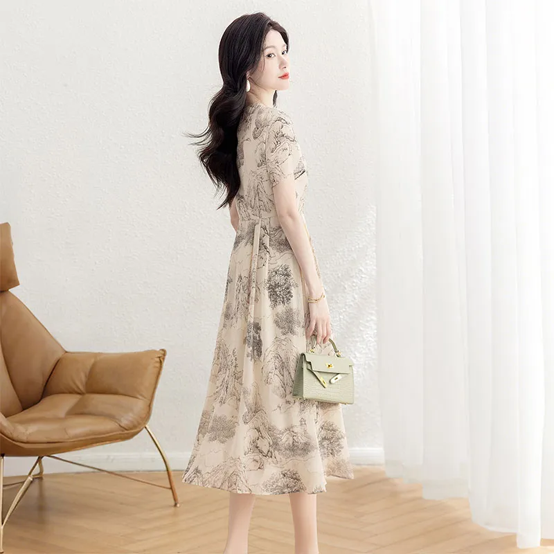 Cypress House Short Sleeved Dress Women's Apricot Ink Wash-3