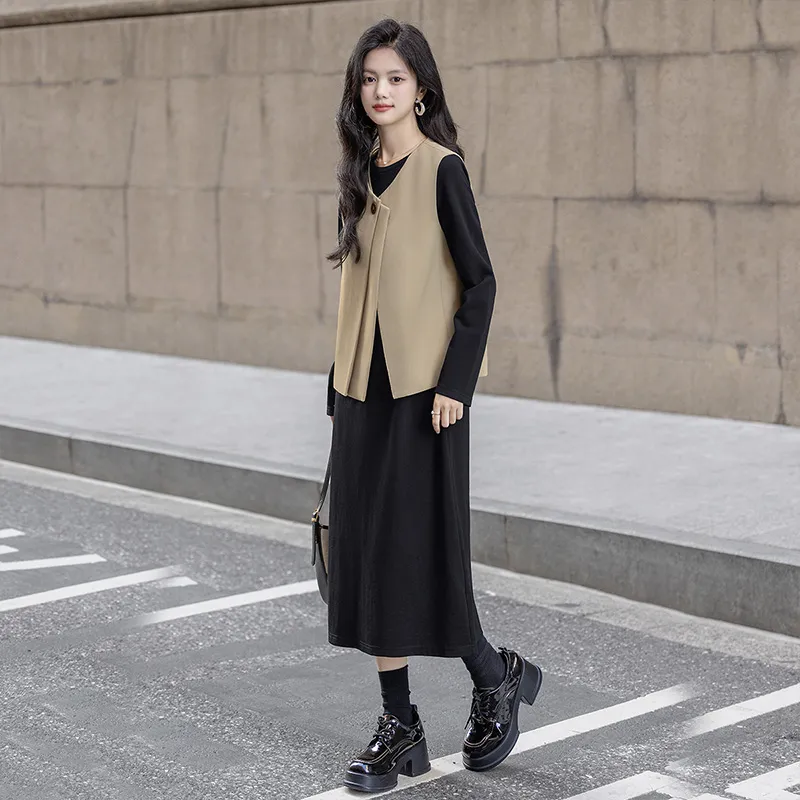Cypress House Skirt Set Women's Light Khaki+Black-3