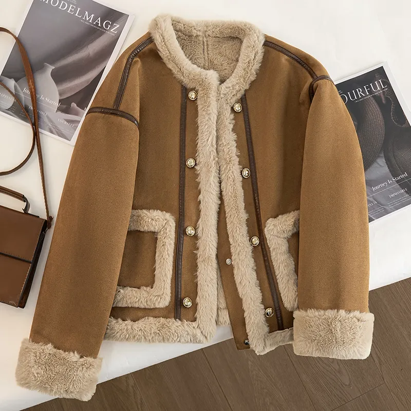 TOUCH Cropped Coats Women's Light Brown-4