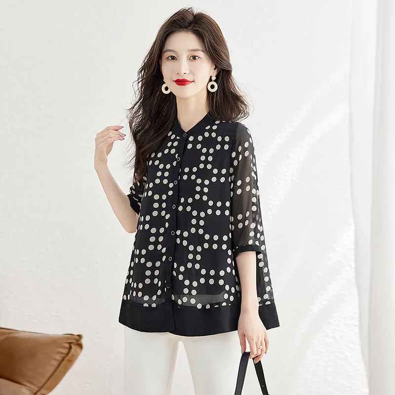 Cypress House Shirt Women's Black Sole Beige Polka Dot-4