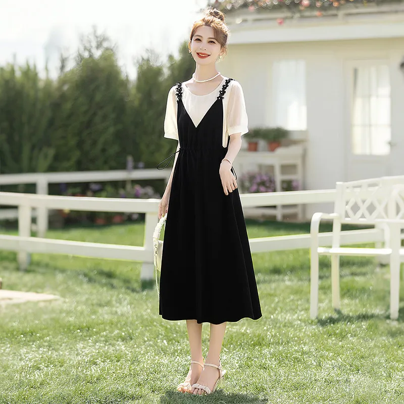 Cypress House Short Sleeved Dress Women's Black & Beige Color-4