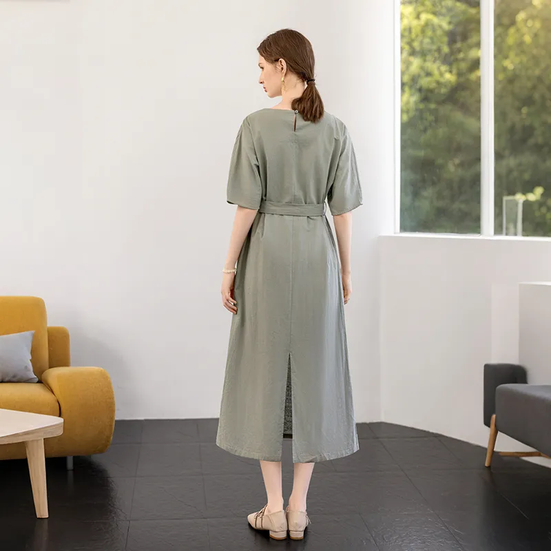 TOUCH Short Sleeved Dress Women's Gray Green-3